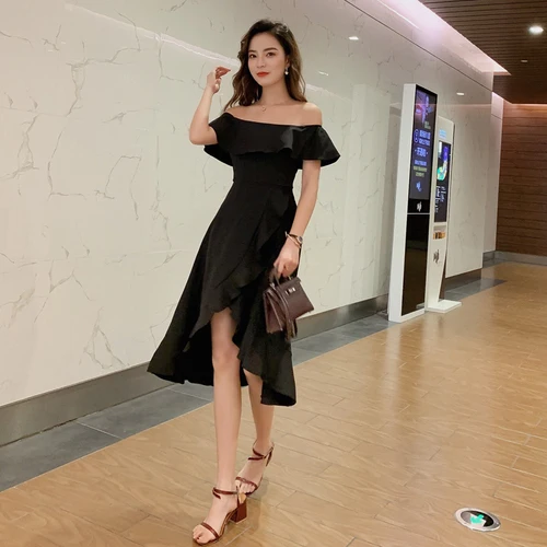 Sweet Asymmetrical Dress For Summer Slash Neck Off Shoulder Vestido With Ruffles Knee-length Irregular Womens Dresses
Sweet Asymmetrical Dress For Summer Slash Neck Off Shoulder Vestido With Ruffles Knee-length Irregular Womens Dresses
