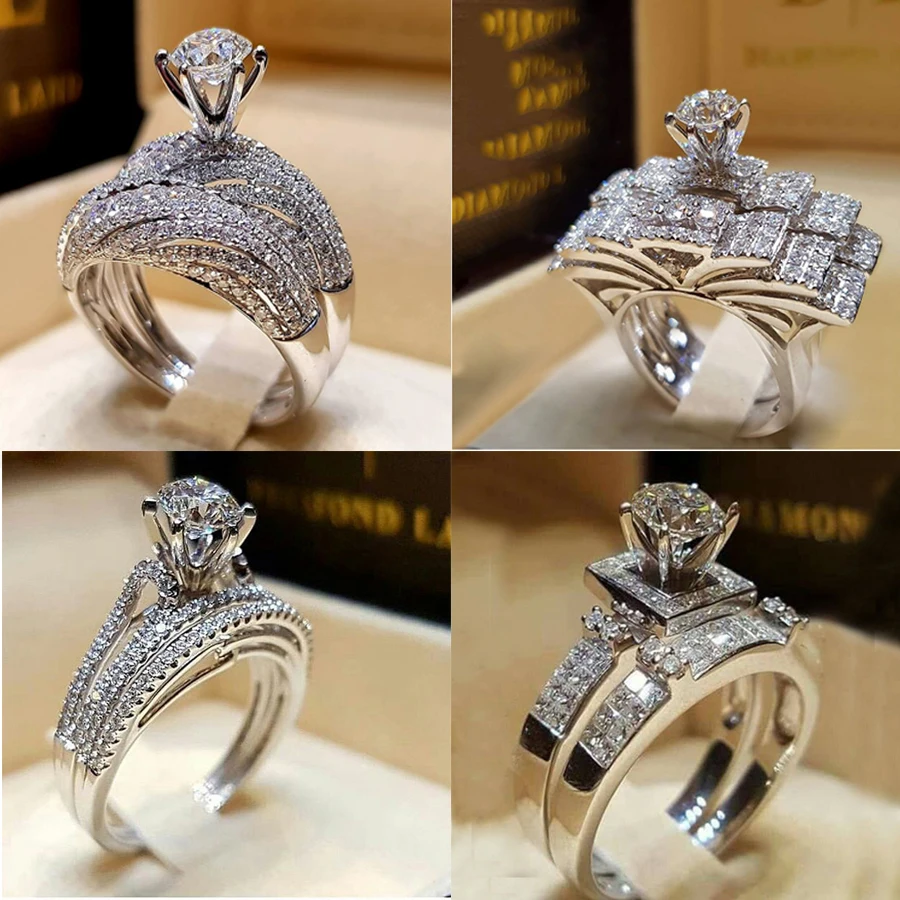 Female Crystal White Round Ring Set Brand Luxury Promise Silver Color Engagement Ring Vintage Bridal Wedding Rings For Women
Female Crystal White Round Ring Set Brand Luxury Promise Silver Color Engagement Ring Vintage Bridal Wedding Rings For Women