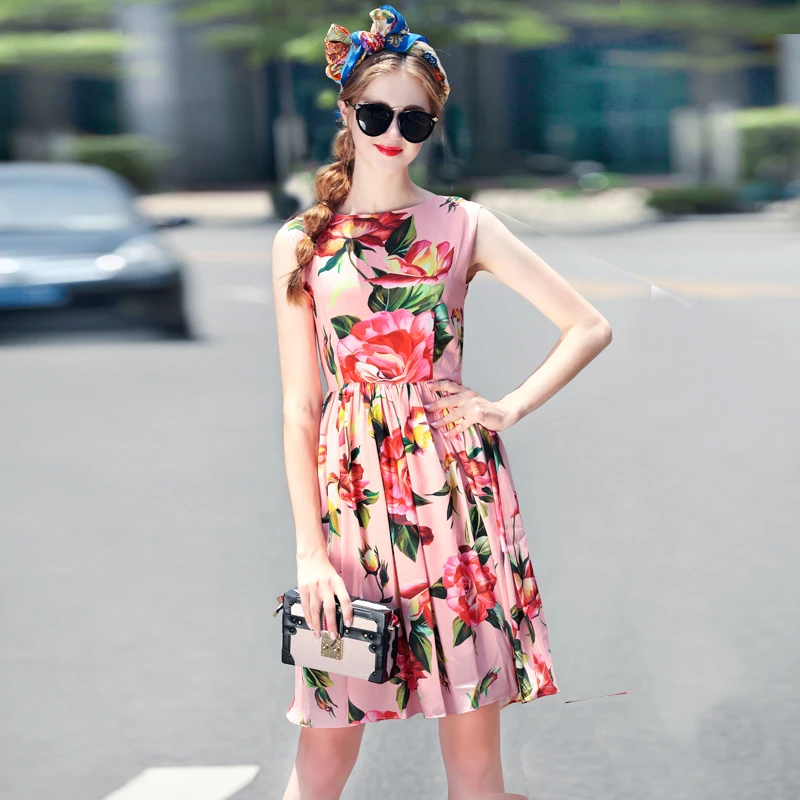 Flower Print Summer Dress Women High Quality Fashion Runway Dresses Elegant Ladies Sleeveless Casual Knee Length Sweet Dress
Flower Print Summer Dress Women High Quality Fashion Runway Dresses Elegant Ladies Sleeveless Casual Knee Length Sweet Dress