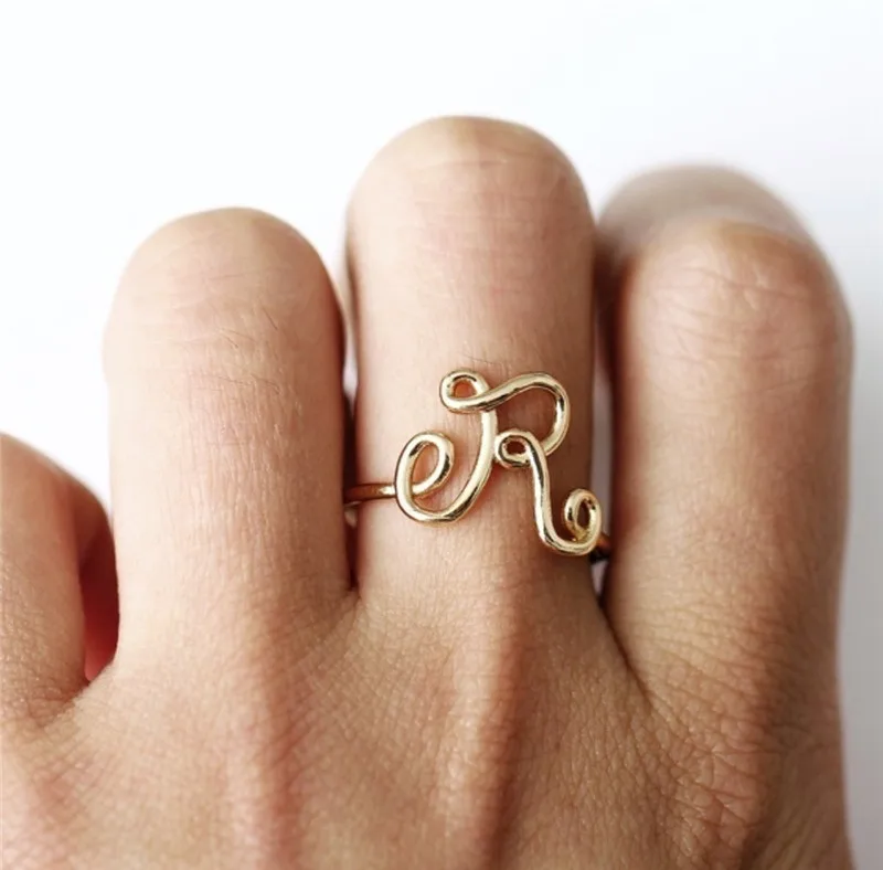 Женское кольцо унисекс регулируемое с волнами для свадьбы простое A-Z буквами |