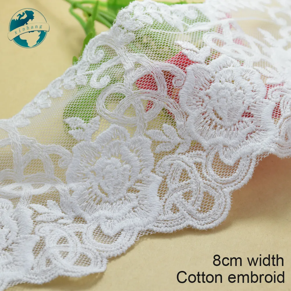 

10yards 8cm Cotton embroid lace sewing ribbon guipure lace african lace fabric trim warp knitting DIY Garment Accessories#2627