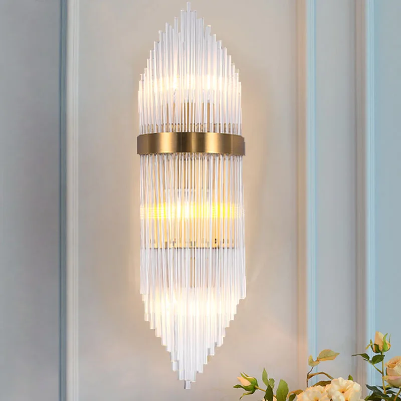 Modern minimalist crystal Glass wall lamp showroom hallway personality bedside background wall lamp
Modern minimalist crystal Glass wall lamp showroom hallway personality bedside background wall lamp
