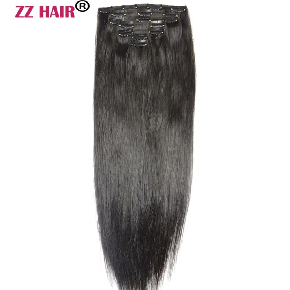 ZZHAIR 100 г 140 16 24 дюйма машинное изготовление Remy 7 шт. в комплекте зажимы для 100%