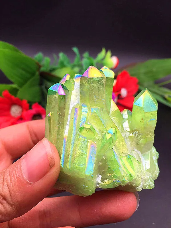 Green halo angel quartz crystal ti bi si cluster rainbow natural stone and mineral | Дом и сад
