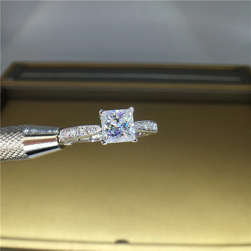 

Твердое 18K Белое Золото квадратное блестящее кольцо 1 ct 6,5mm Moissanite 4 зубец лабораторное алмазное обручальное Solarite кольцо для женщин
