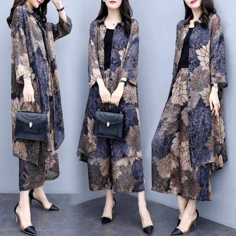 

Large Size Floral Print 2 Piece Set Women Palazzo Pants Wide Leg Trousers Women Ensemble Femme Deux Pieces Conjunto Feminino