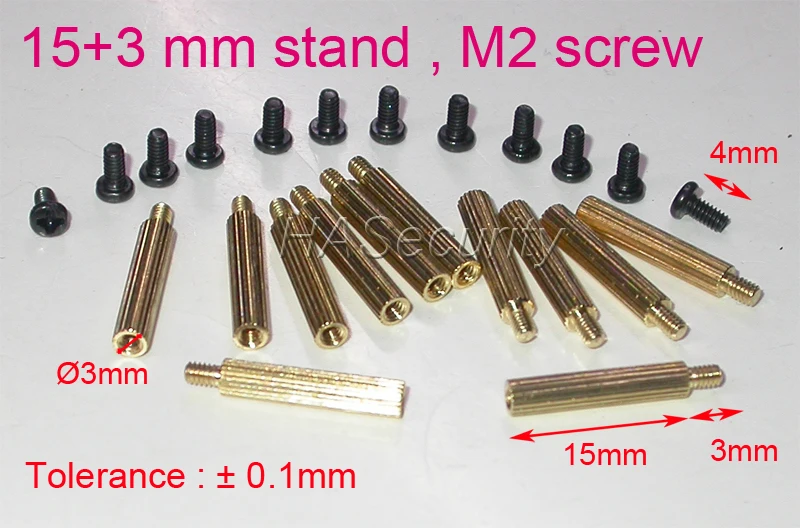 15+3mm (12pcs) brass stand / brace puncheon with M2-4mm screw for security camera PCB module installation assembly | Безопасность и