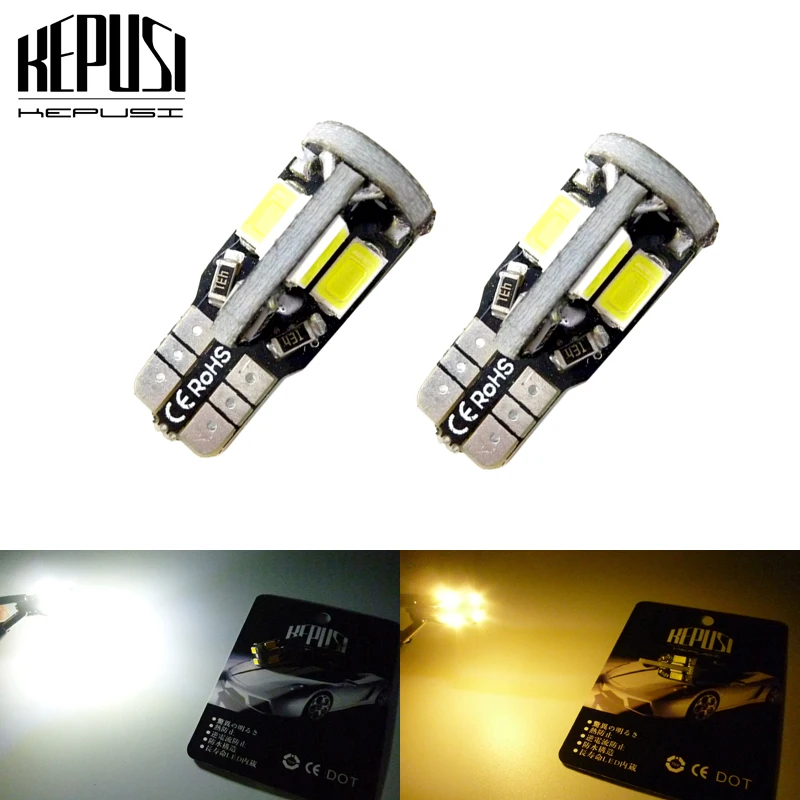 

2pcs T10 W5W Car Canbus LED Bulb 10 5730 5630 SMD For Side Marker Wedge License Plate Reading Lamp Silica Gel White Warm Lights