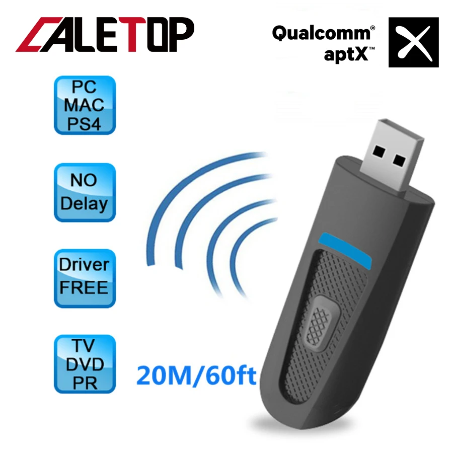 CALETOP APTX с низкой задержкой Bluetooth 5 0 передатчик ТВ ПК для PS4 3 мм стерео Aux