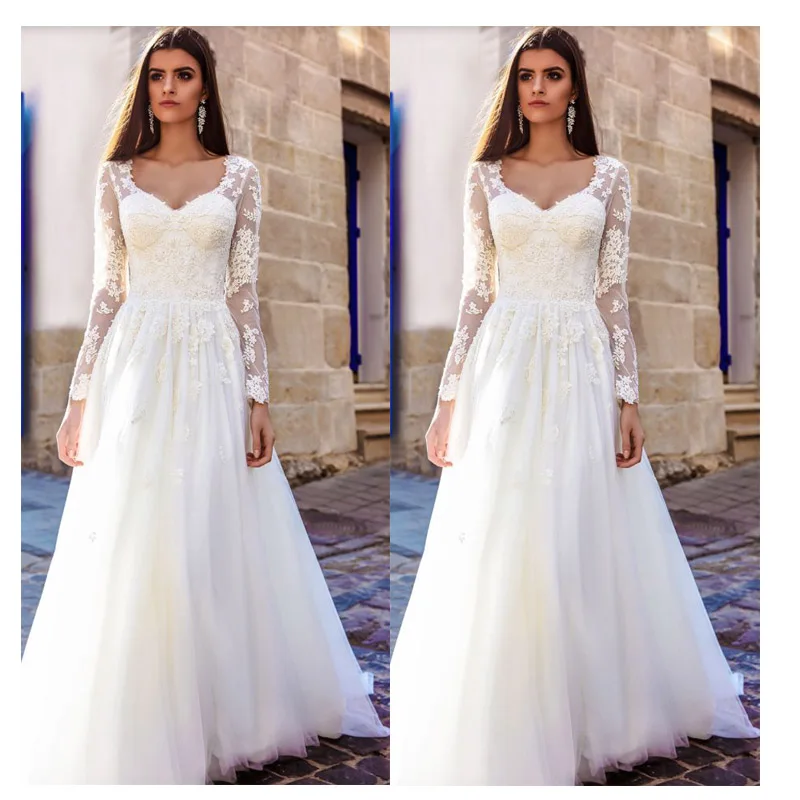 New Boho Long Sleeve Wedding Dress Elegant Robe de mariee Vintage Lace Top New Bridal Dress Puffy Tulle Wedding Dresses
New Boho Long Sleeve Wedding Dress Elegant Robe de mariee Vintage Lace Top New Bridal Dress Puffy Tulle Wedding Dresses