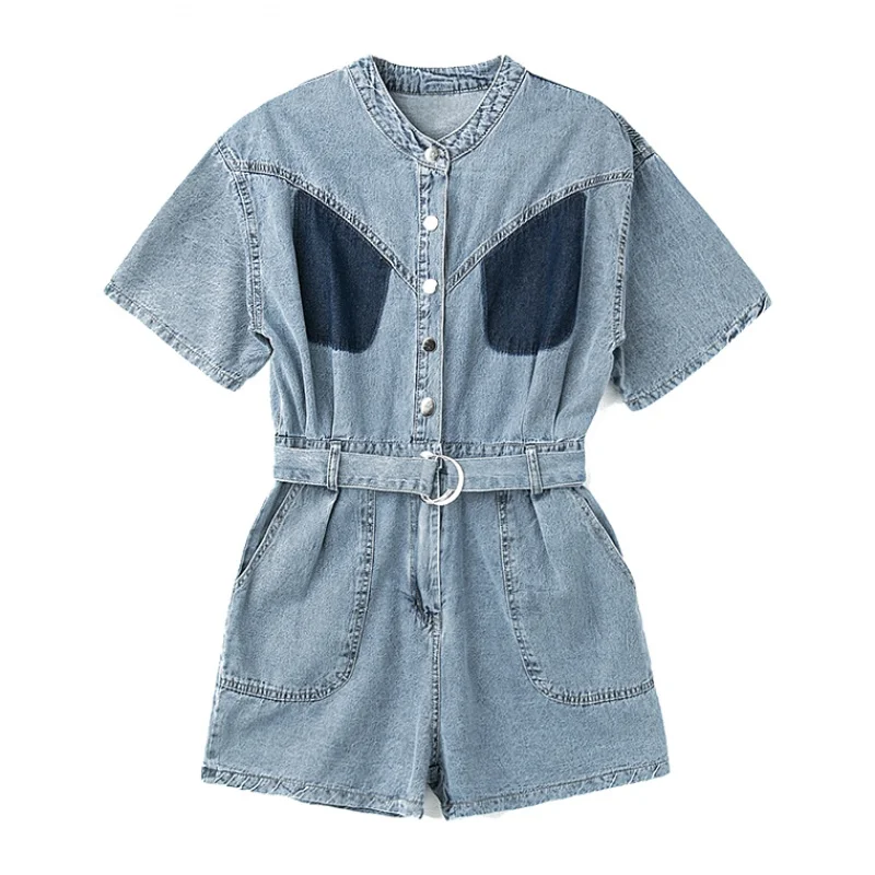 PERHAPS U Blue Denim Mandarin Collar Short Sleeve Button Sash Pocket Playsuits Highstreet Women Romper J0102
PERHAPS U Blue Denim Mandarin Collar Short Sleeve Button Sash Pocket Playsuits Highstreet Women Romper J0102