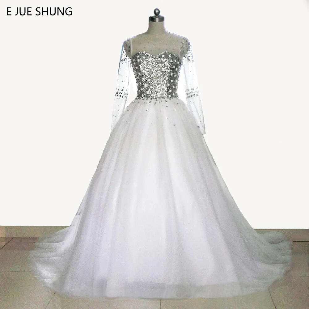 E JUE SHUNG Long Sleeves Ball Gown Wedding Dresses Crystals Luxury Wedding Gowns Lace Up Back robe de marriage
E JUE SHUNG Long Sleeves Ball Gown Wedding Dresses Crystals Luxury Wedding Gowns Lace Up Back robe de marriage
