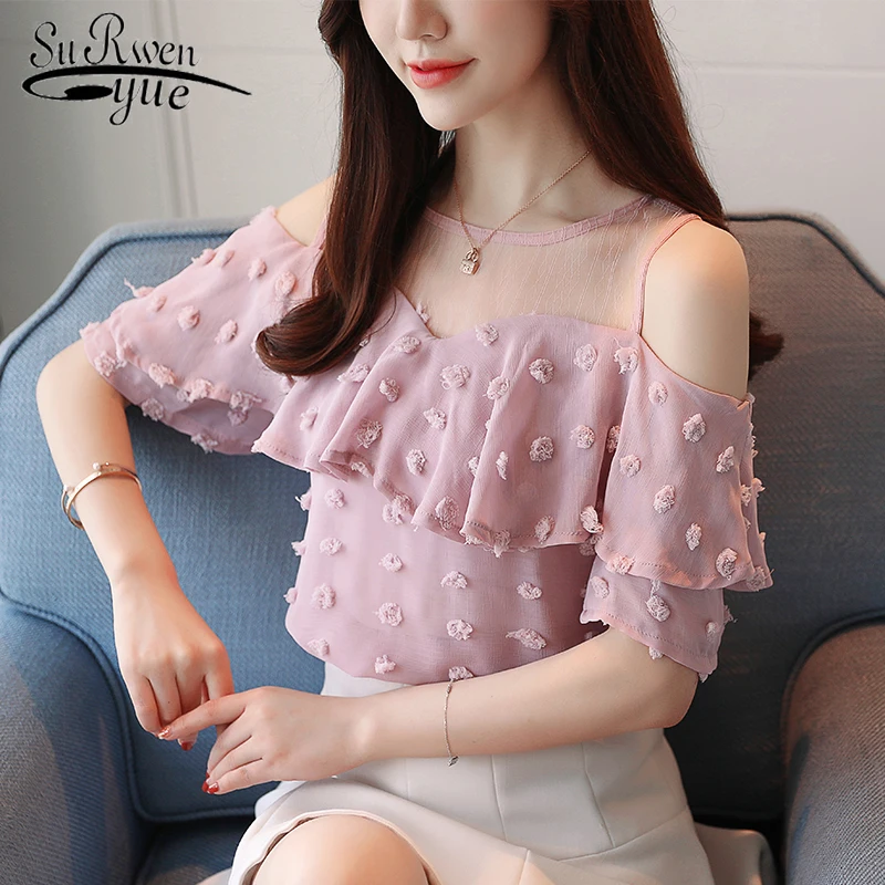New 2021 Summer Fashion Solid Women Blouses Shirts O-Collar Lace Off Shoulder Wavy Ruffled Sleeve Chiffon Shirt Slim Top 0642 40
New 2021 Summer Fashion Solid Women Blouses Shirts O-Collar Lace Off Shoulder Wavy Ruffled Sleeve Chiffon Shirt Slim Top 0642 40