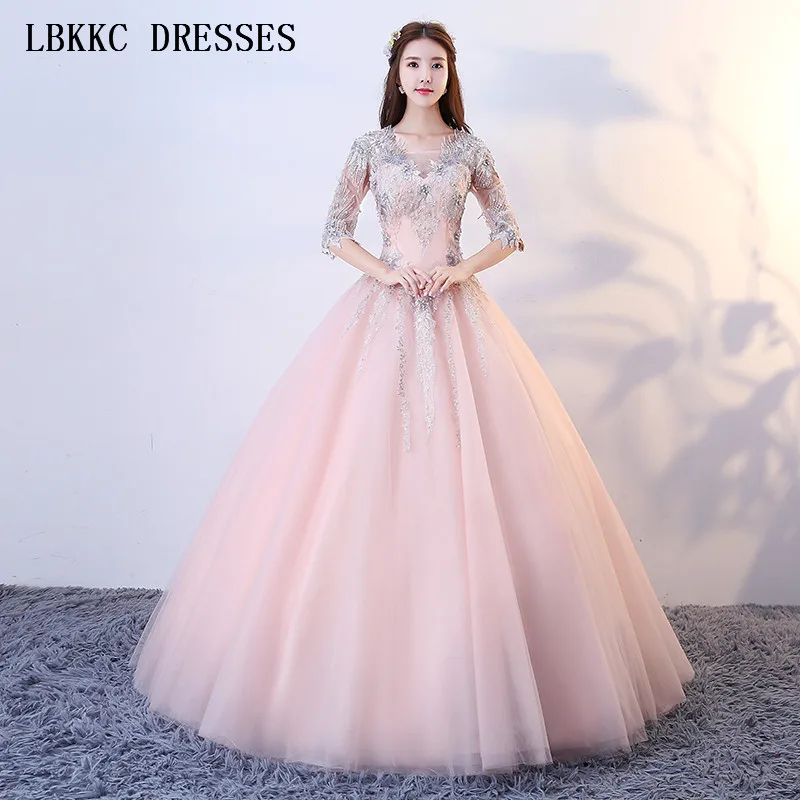 Pink Half Sleeve Quinceanera Dresses Ball Gown Appliques Beads Vestido Debutante Long Sleeve Sweet 16 Dresses Vestidos De 15
Pink Half Sleeve Quinceanera Dresses Ball Gown Appliques Beads Vestido Debutante Long Sleeve Sweet 16 Dresses Vestidos De 15