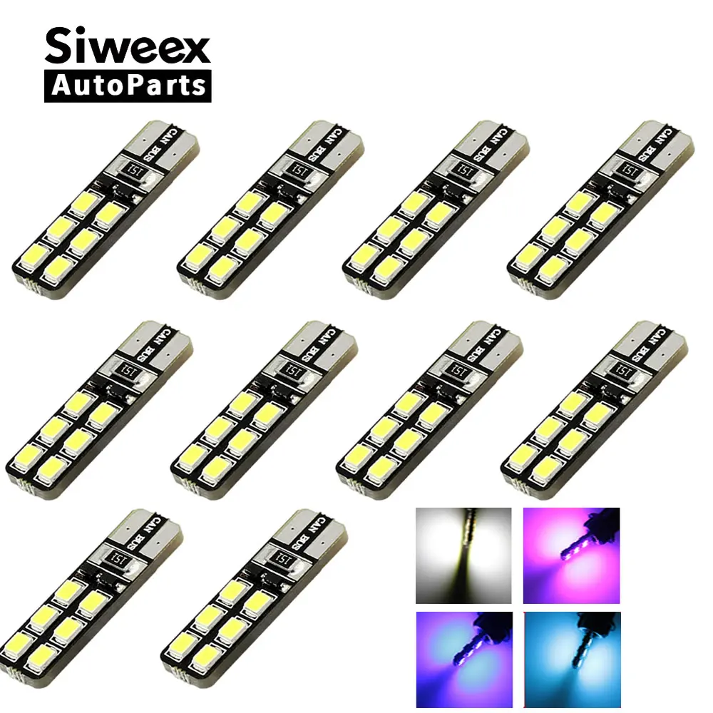 

10pcs/Lot T10 W5W 12 2835/3528 SMD LED CANBUS OBC ERRO FREE DC 12V CAR DOME READING SIDE MARK DOOR LIGHTS BULBS WHITE BLUE PINK
