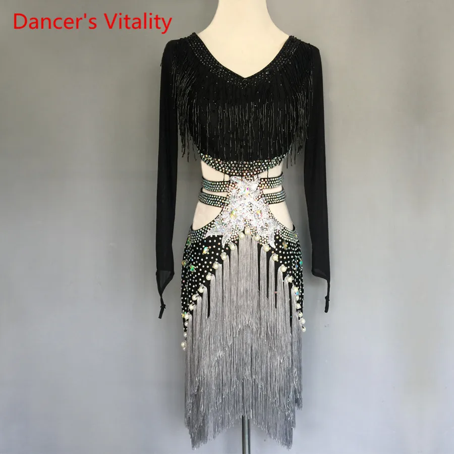 Women/GirlsLatin Dance Costumes Custom Diamond Beaded Tassel Dress long sleeves Latin Dance Stage Performance Clothing
Women/GirlsLatin Dance Costumes Custom Diamond Beaded Tassel Dress long sleeves Latin Dance Stage Performance Clothing