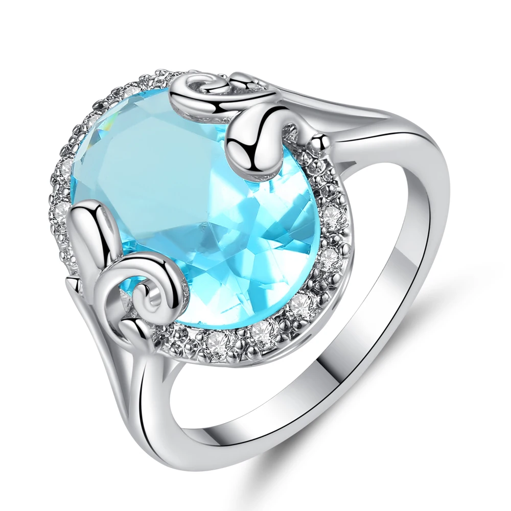 Silver Rings For Women Wedding Engagement Fashion Jewelry Gift blue Zirconia Retro OKACOYVH | Украшения и аксессуары