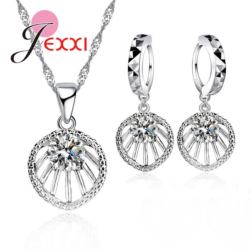 Real 925 Sterling Silver Round Flower Shape Pendant Necklace Earrings Drop Sets Clear CZ For Women Crystal Jewelry
Real 925 Sterling Silver Round Flower Shape Pendant Necklace Earrings Drop Sets Clear CZ For Women Crystal Jewelry