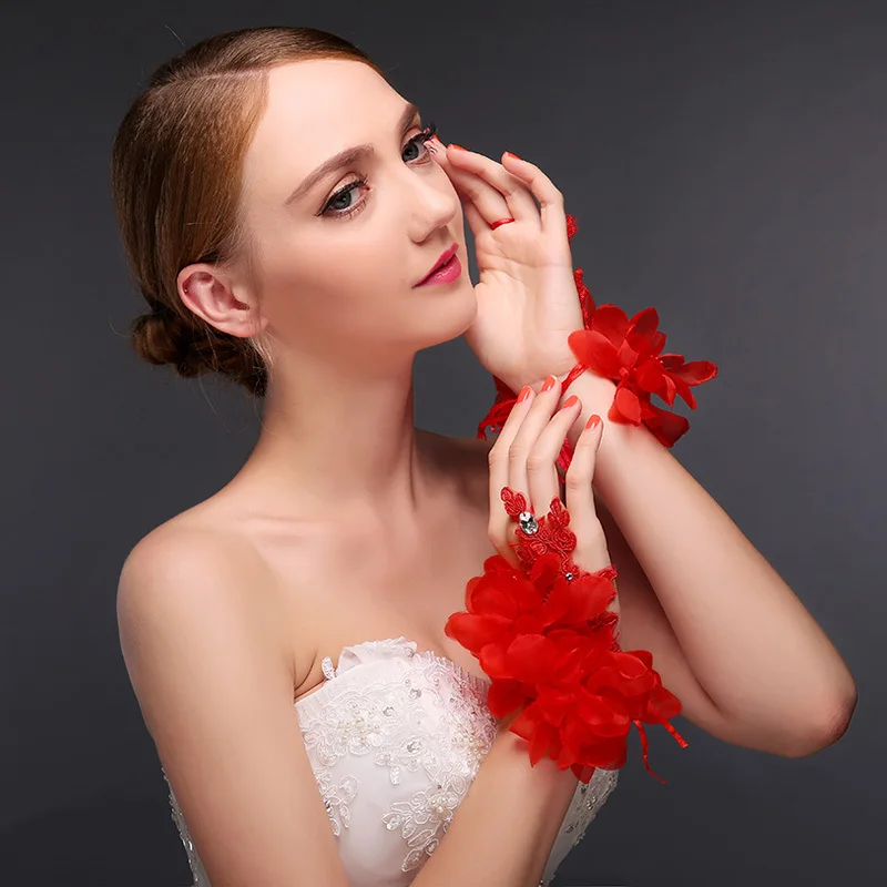 2015 bride wedding gloves married white red short petals new design fingerless 2138 | Свадьбы и торжества