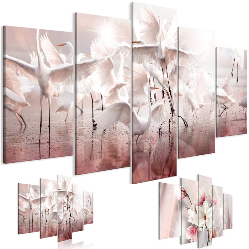 5 Pieces White Pink Wall Art Taking Off Birds Canvas Painting Magnolias Posters and HD Prints Modular Pictures for Living Room
5 Pieces White Pink Wall Art Taking Off Birds Canvas Painting Magnolias Posters and HD Prints Modular Pictures for Living Room