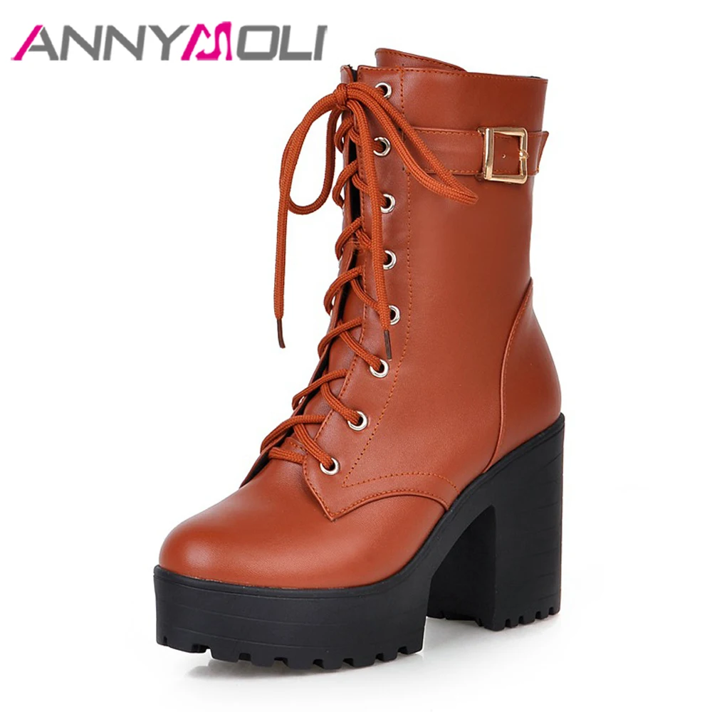 ANNYMOLI Winter Short Boots Women Shoes Lace Up Super High Heel Ankle Boots Buckle Platform Block Heel Female Boots Big Size 43
ANNYMOLI Winter Short Boots Women Shoes Lace Up Super High Heel Ankle Boots Buckle Platform Block Heel Female Boots Big Size 43