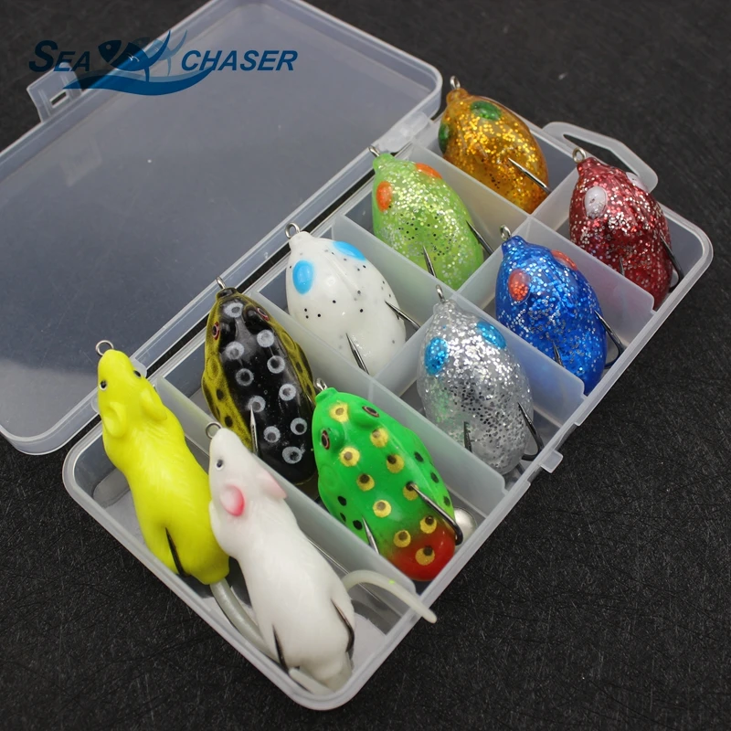 High Quality 10pcs 10colors Topwater Frog and Mouse Hollow Body Soft Fishing Lures Bass Hooks Baits Tackle Set and Tackle Box
High Quality 10pcs 10colors Topwater Frog and Mouse Hollow Body Soft Fishing Lures Bass Hooks Baits Tackle Set and Tackle Box