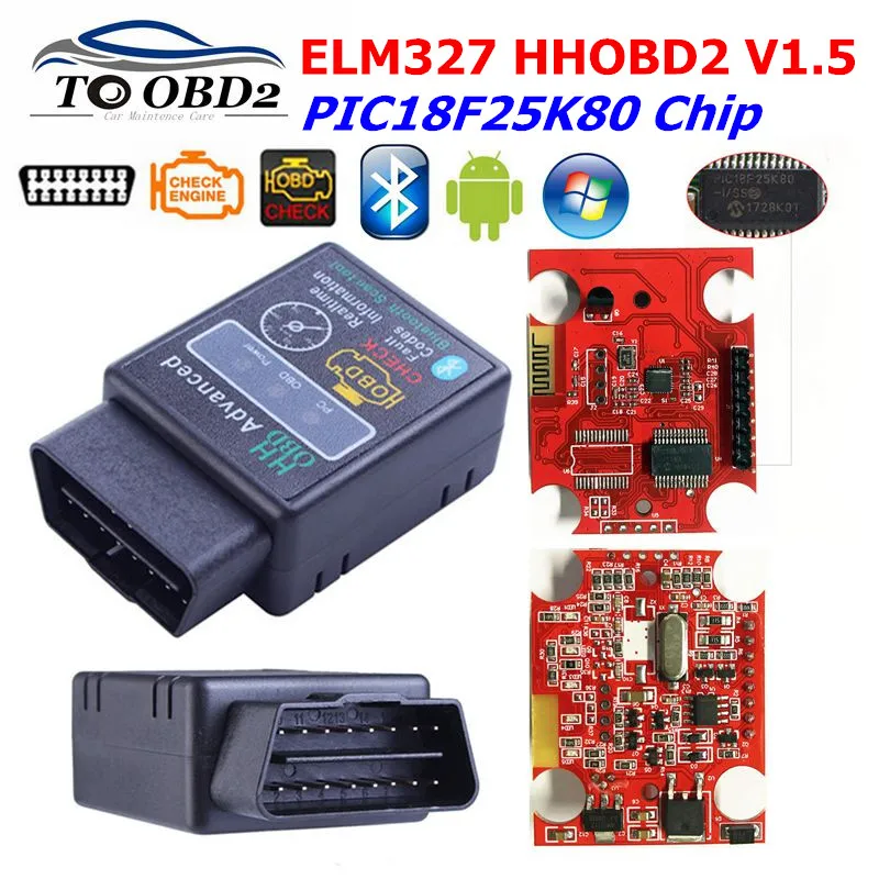 ELM327 V1.5 Bluetooth HH OBD2 With PIC18F25K80 Chip ELM 327 HHOBD2 Car Diagnostic Scanner ELM327 support Multi-Languages
ELM327 V1.5 Bluetooth HH OBD2 With PIC18F25K80 Chip ELM 327 HHOBD2 Car Diagnostic Scanner ELM327 support Multi-Languages