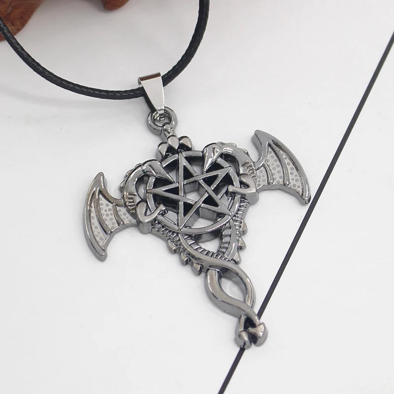 Fashion Classic Anime Black Deacon Five-Pointed Star Double Dragon Cross Pendant Necklace Woman Hollow Round Pentagon Necklace
Fashion Classic Anime Black Deacon Five-Pointed Star Double Dragon Cross Pendant Necklace Woman Hollow Round Pentagon Necklace