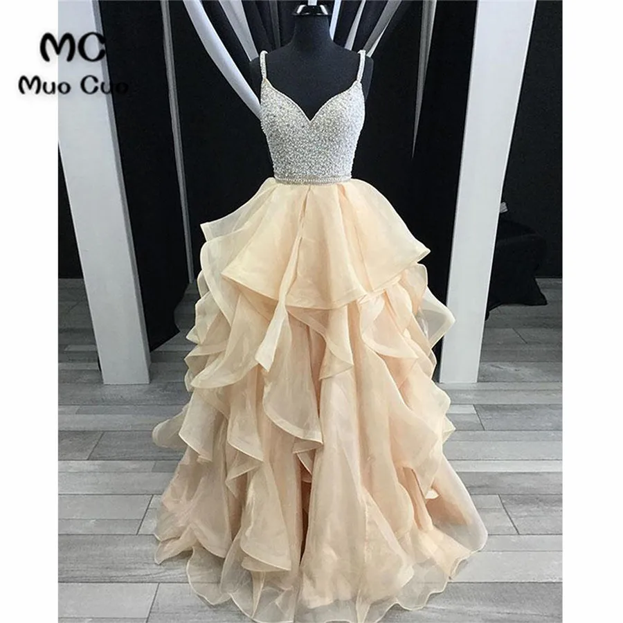 Elegant 2018 Champagne Beaded Prom Dresses Long with Ruffles Ball Gowns Vestido Longo Organza Formal Evening Party Dress
Elegant 2018 Champagne Beaded Prom Dresses Long with Ruffles Ball Gowns Vestido Longo Organza Formal Evening Party Dress