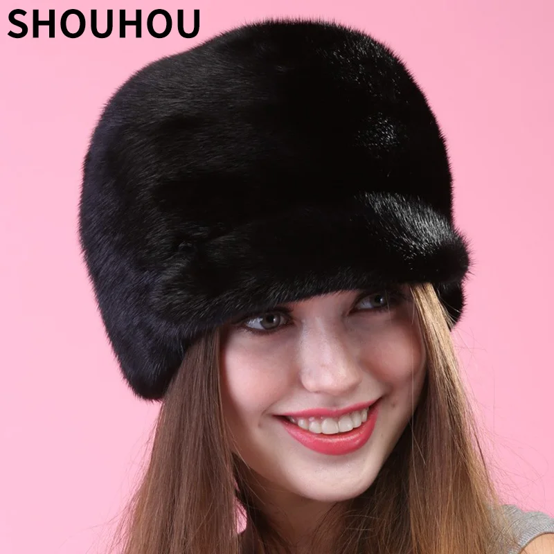 SHOUHOU 2018 женская шапка из натурального меха зимняя теплая на пуху для девочек