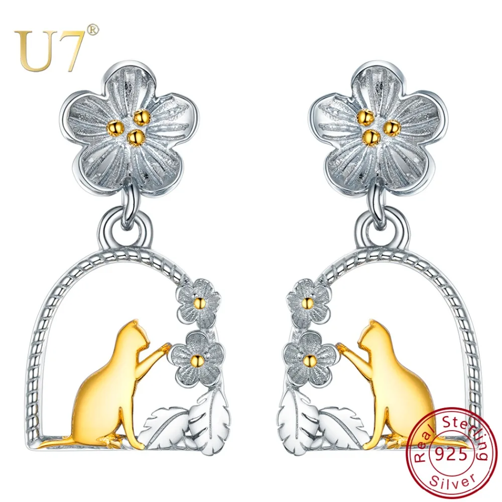 U7 Real 925 Sterling Silver Creative Animal Jewelry Cat/ Bird sit in the Garden Drop Earrings for Women Girl Brincos Femme SC279
U7 Real 925 Sterling Silver Creative Animal Jewelry Cat/ Bird sit in the Garden Drop Earrings for Women Girl Brincos Femme SC279