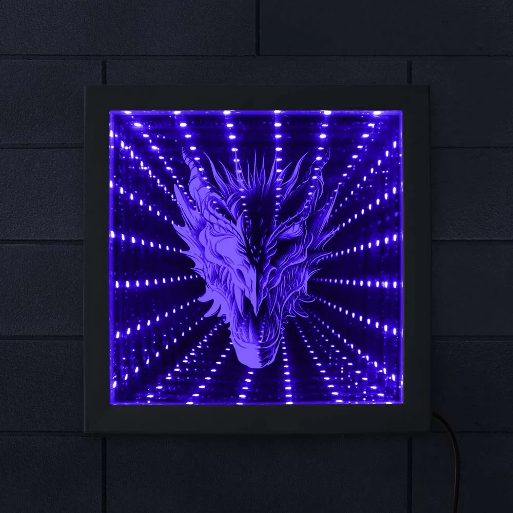 Mythical Beast Dragon Head LED Infinity Mirror Frame Gothic Dragon Stunning Optical Illusion Color Change Lighting Wood Frame
Mythical Beast Dragon Head LED Infinity Mirror Frame Gothic Dragon Stunning Optical Illusion Color Change Lighting Wood Frame