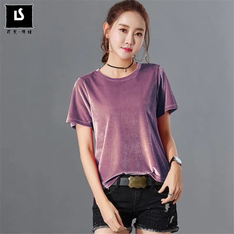 European American Fashion Velvet T shirt Women Short Sleeve Solid color velours T-shirt Summer Ladies O-Neck Casual Loose Tees
European American Fashion Velvet T shirt Women Short Sleeve Solid color velours T-shirt Summer Ladies O-Neck Casual Loose Tees