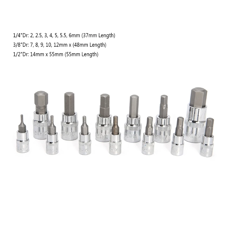 New 13Pcs/set Metric Allen Hex Ratchet Wrench 1/4" 3/8" 1/2" Drive Socket Tools qiang
New 13Pcs/set Metric Allen Hex Ratchet Wrench 1/4" 3/8" 1/2" Drive Socket Tools qiang