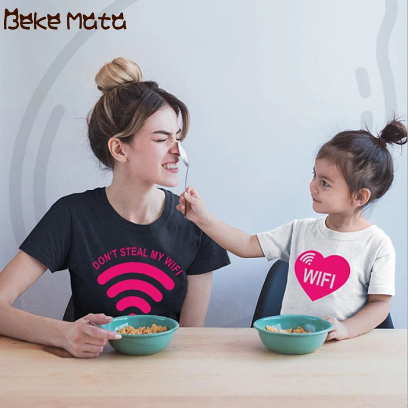 Семейные комплекты лето 2019 футболки Мама и я любовь к WIFI семейный образ футболка