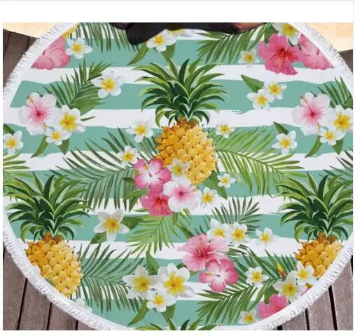 Круглое пляжное полотенце с принтом тропических листьев цветов фламинго из