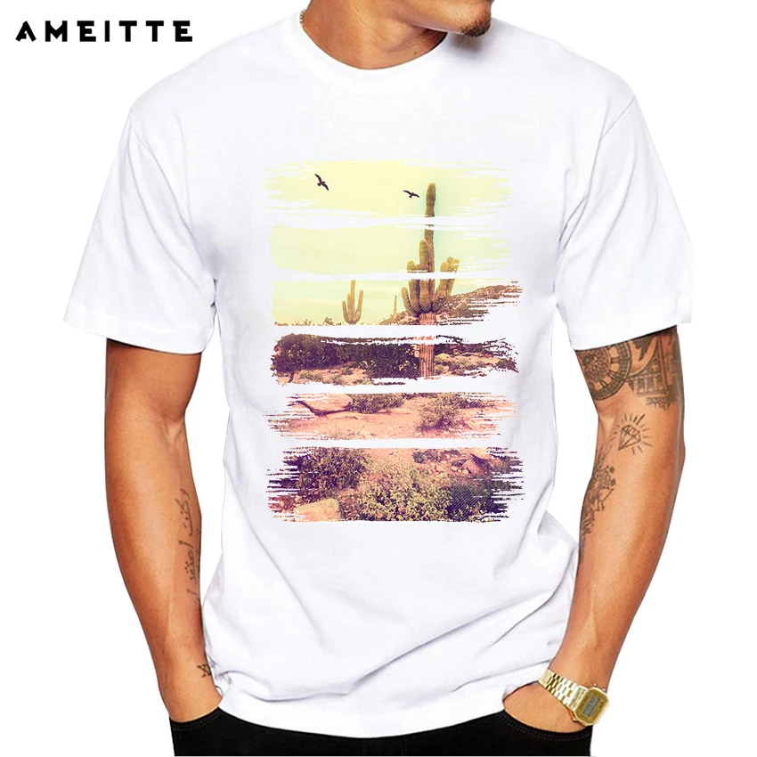 Фото Новейшая футболка с естественным дизайном летняя изображением кактуса в пустыне (купить)