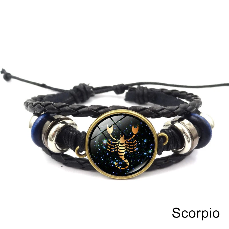 1 шт 12 знаков зодиака кожаный браслет Virgo весы Скорпион Овен Телец браслеты