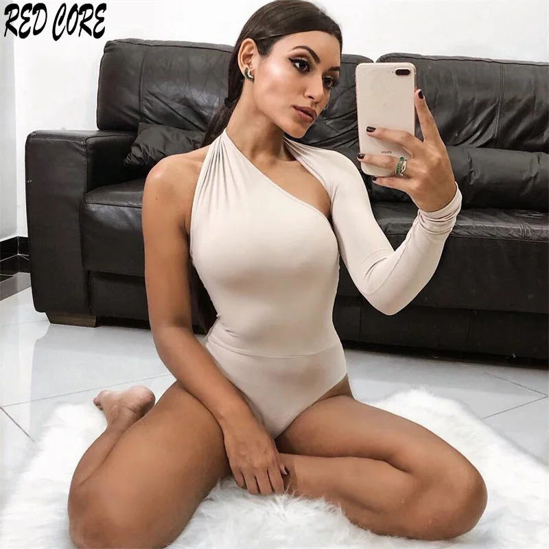 REDCORE Sexy одно плечо Rompers Для женщин s комбинезон одноцветное боди один с длинным
