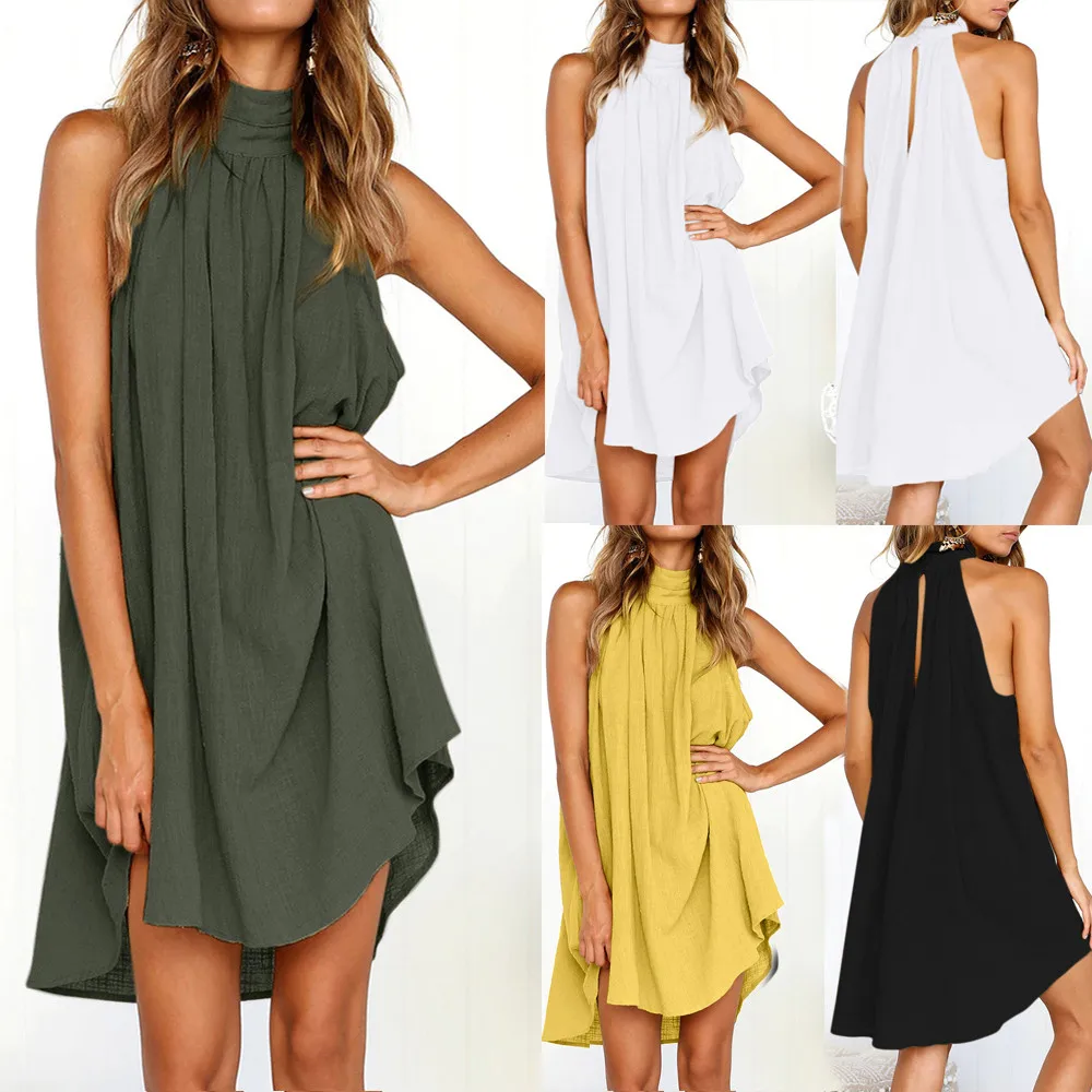 Womens Sexy Fashion Dress Holiday Irregular Ladies Summer Party Dress Beach Sleeveless Mini O Neck Dress
Womens Sexy Fashion Dress Holiday Irregular Ladies Summer Party Dress Beach Sleeveless Mini O Neck Dress