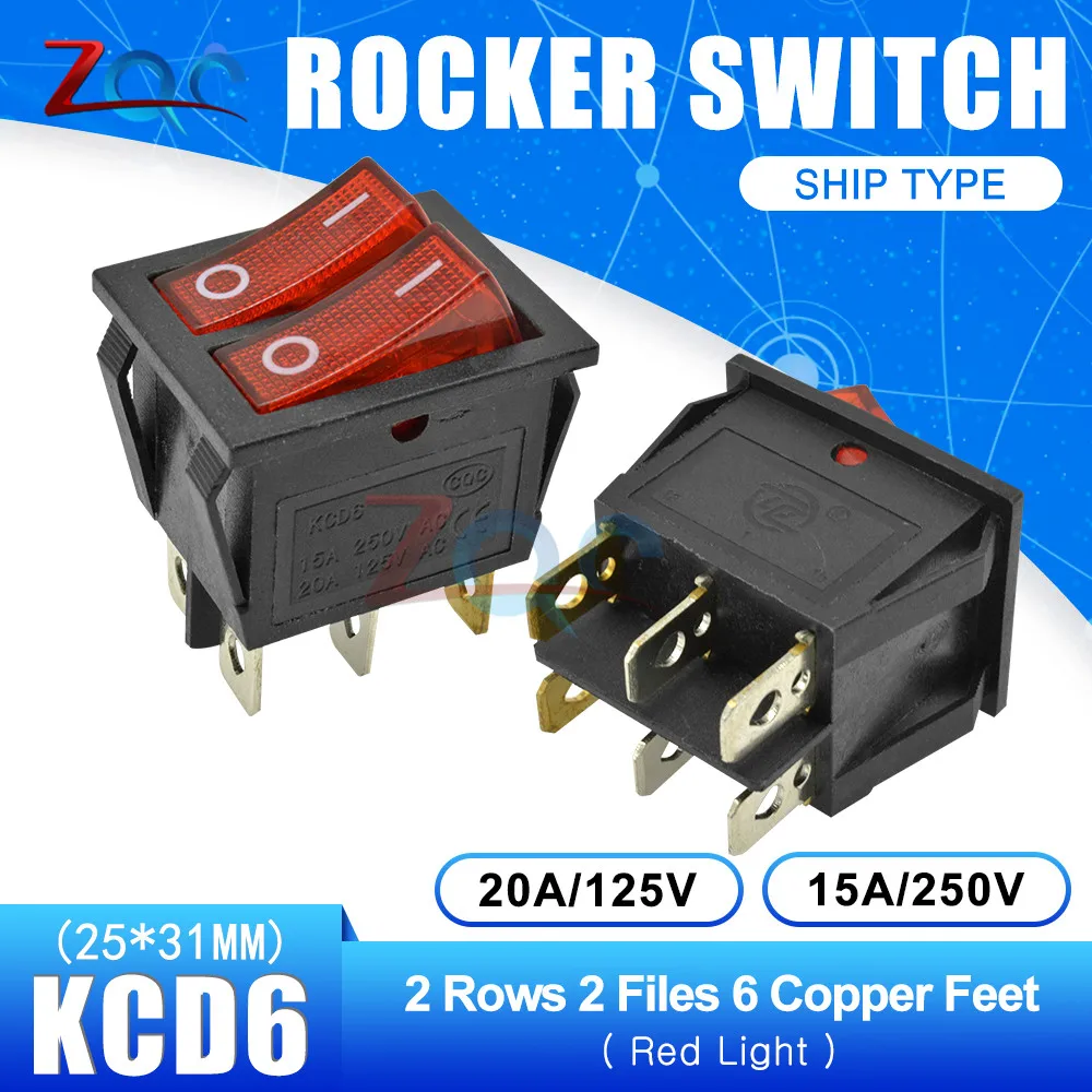 KCD6 двухклавишный выключатель 2 3 6 4 контактный электрооборудование двойной