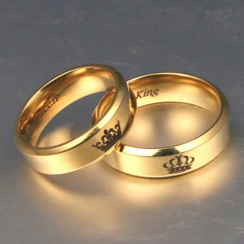 Фото Кольца для пар золотого цвета с короной из нержавеющей стали кольца влюбленных