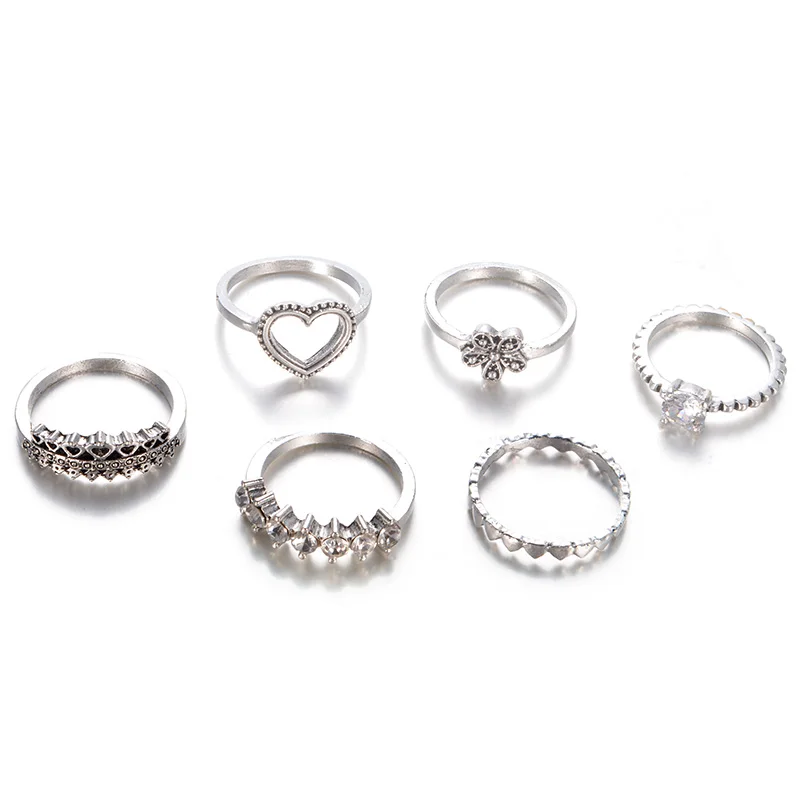 6Pcs/Set Hollow Heart Crystal Crown Wedding Rings Carved Statement Cubic Ziron Flower Knuckle Rings Women Party Jewelry Gift
6Pcs/Set Hollow Heart Crystal Crown Wedding Rings Carved Statement Cubic Ziron Flower Knuckle Rings Women Party Jewelry Gift