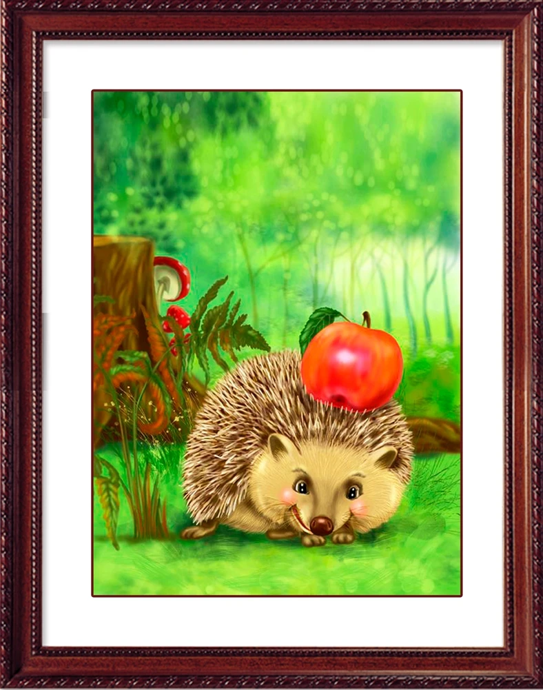 5D DIY алмазная живопись Полный Круглый дрель Ежик Apple Алмазная мозаика Vevet на