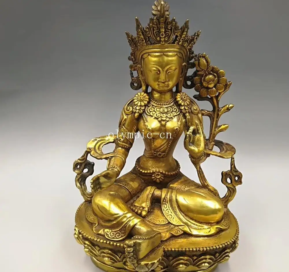 12'' copper bronze gild carved buddhism Green Tara Avalokitesvara Guanyin statue
12'' copper bronze gild carved buddhism Green Tara Avalokitesvara Guanyin statue