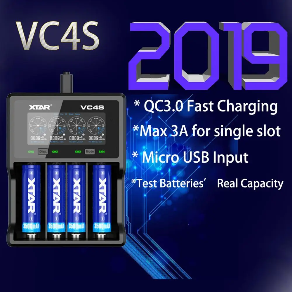 

VC4S QC3.0 Fast Charging, Max 3A for single slot Apply to 3.6/3.7v li-ion IMR/INR/ICR/Battery 18650 10440 14500 20700 21700