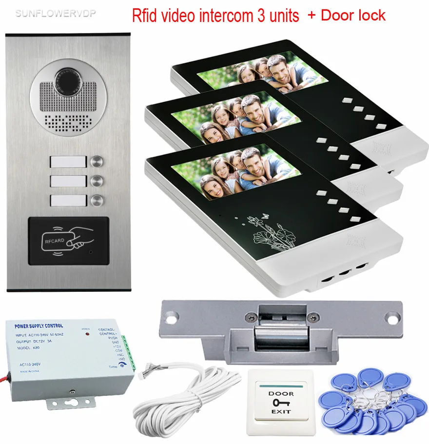 Video Intercom Rfid CCD Camera For 3 Apartments Home Video Door Phone 3 Monitors 4.3inchs With Electric Strike Lock System Unit
Video Intercom Rfid CCD Camera For 3 Apartments Home Video Door Phone 3 Monitors 4.3inchs With Electric Strike Lock System Unit