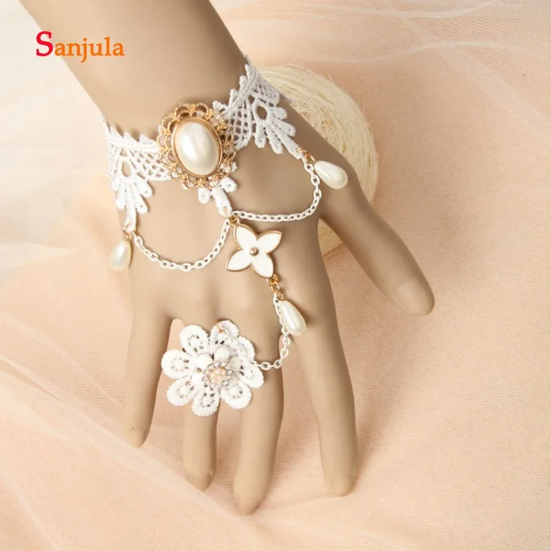 Lace Flowers Ring Gloves for Bridal 2019 New Fashion Pearls Wedding Metal Flower Decoration Boho Party Golves G60 | Свадьбы и