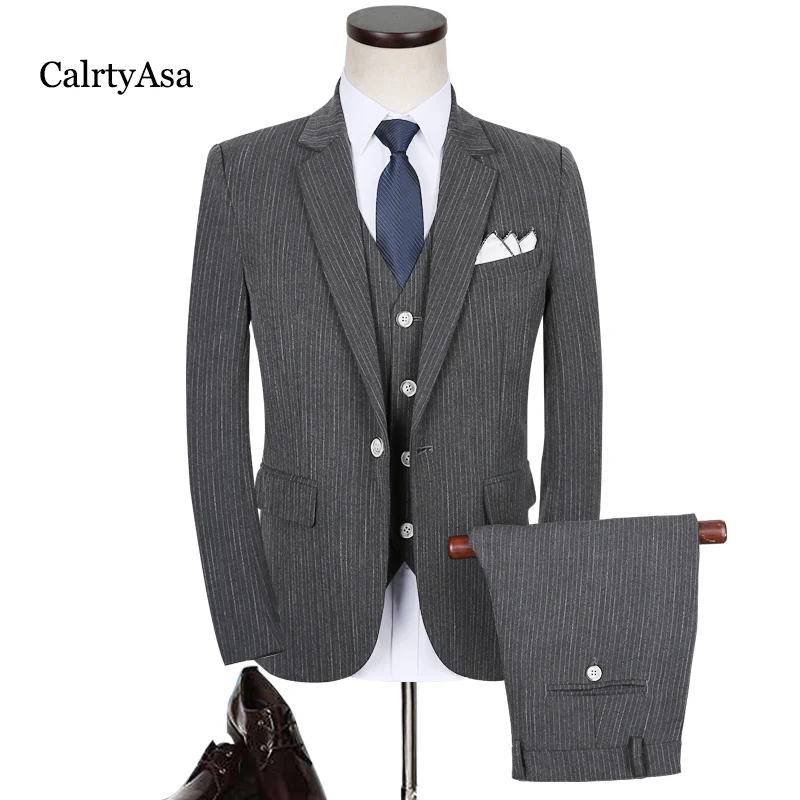 Calrtyasa 2018 Новый Классический Для мужчин с полосатой Костюмы Свадебные Бизнес Slim Fit