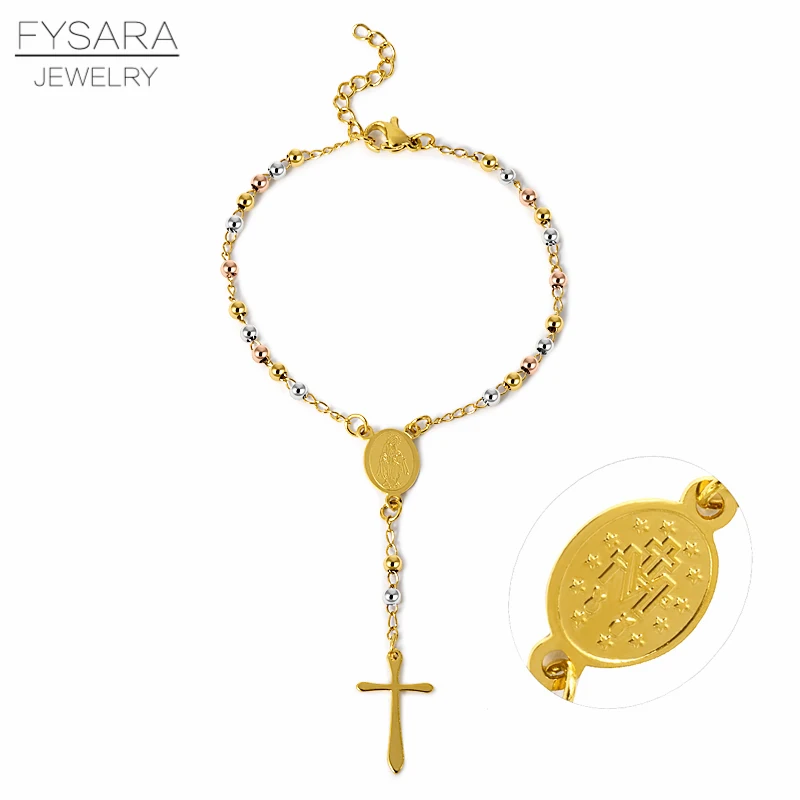 FYSARA религиозный христианский браслет из бусин нержавеющей стали крест подвеска